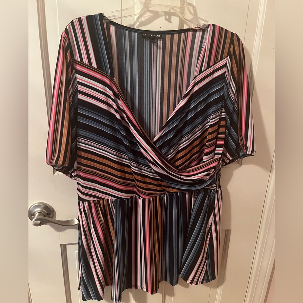 Lane Bryant Multicolor Striped Short Sleeve Top